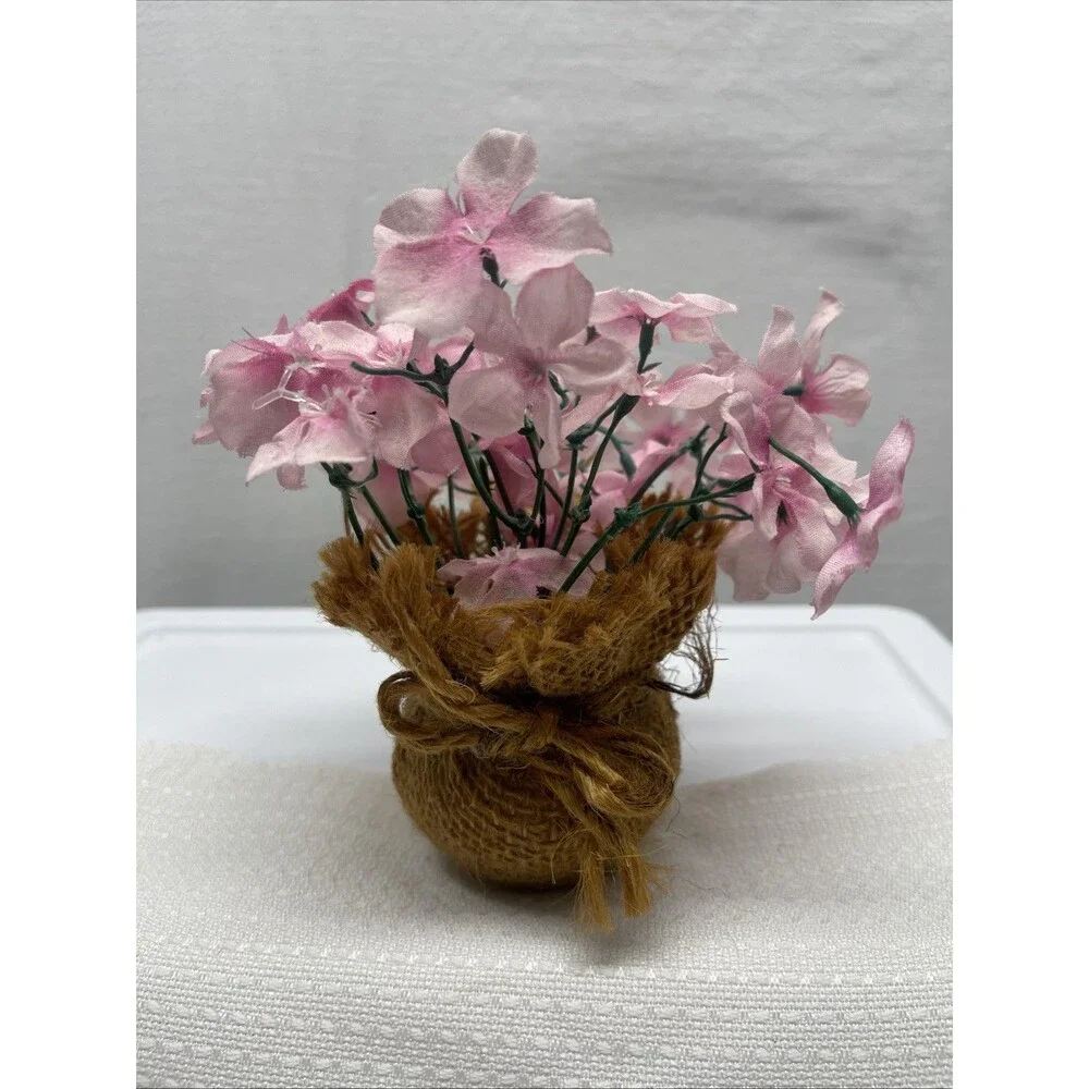 Pink Flowers Burlap Floral Arrangement Cluster Decor Doll 5.5